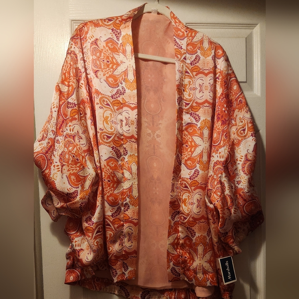 NEW Violet & Claire Women's Floral Silky  Cream/Multi Open Front Kimono Size XL